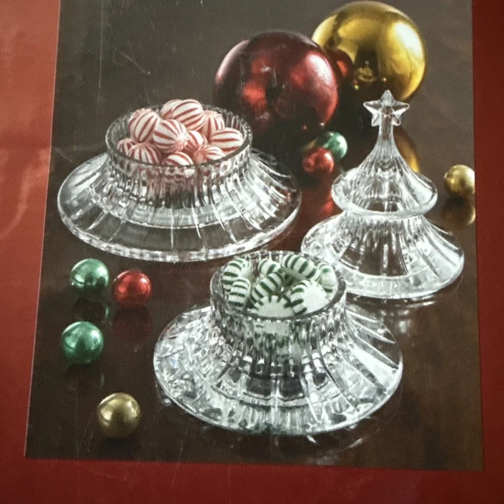Vintage Gorham Crystal Candy Dish Holiday Traditions 3 Tier Christmas Tree Decor